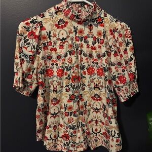 LOFT Red and Cream Floral Blouse